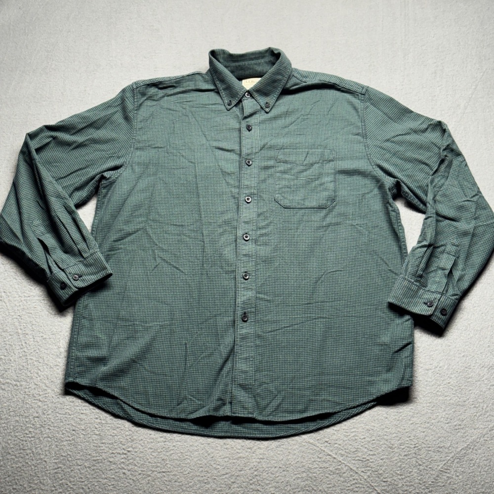 L.L. Bean Mens Large Green‎ Micro Check Button Down Shirt Traditional Fit Cotton